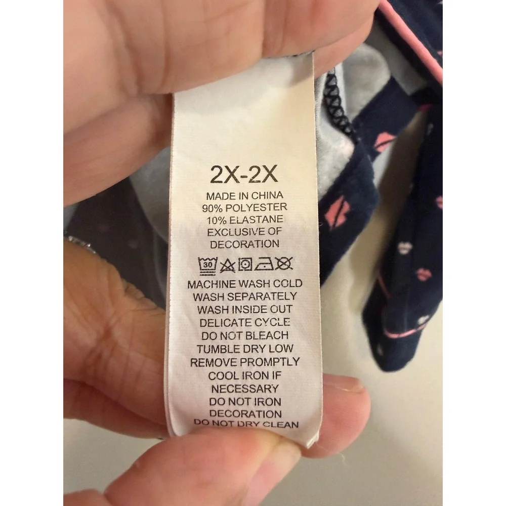 Kate Spade New York Pajama Set Navy Blue Lip Print Button Down Pants Womens 2X